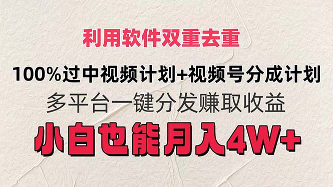利用软件双重去重,100%过中视频+视频号分成计划小白也可以月入4W+
