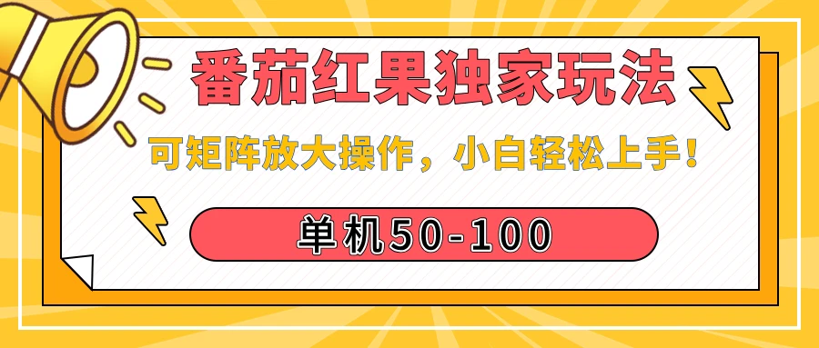 番茄红果独家玩法,单机50-100,可矩阵放大操作,小白轻松上手! 第1张 番茄红果独家玩法,单机50-100,可矩阵放大操作,小白轻松上手! 第1张
