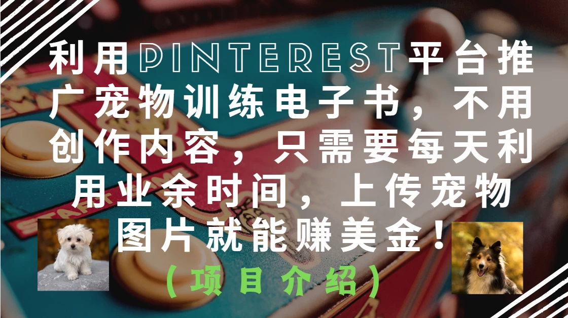 利用Pinterest平台推广宠物训练电子书,不用创作内容,只需要每天利用业余时间,上传宠物图片就能赚美金!