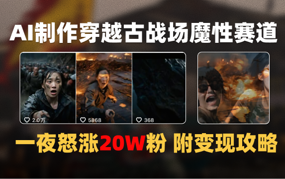 AI制作穿越古战场视频一夜涨粉20W保姆级教学(附AI变现指南)