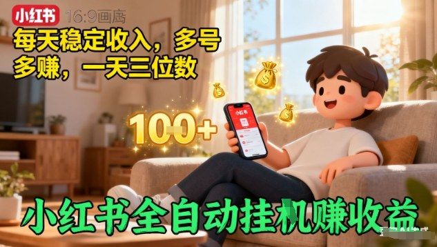 小红书全自动挂G賺收益,每天稳定收入,多号多賺,一天三位数